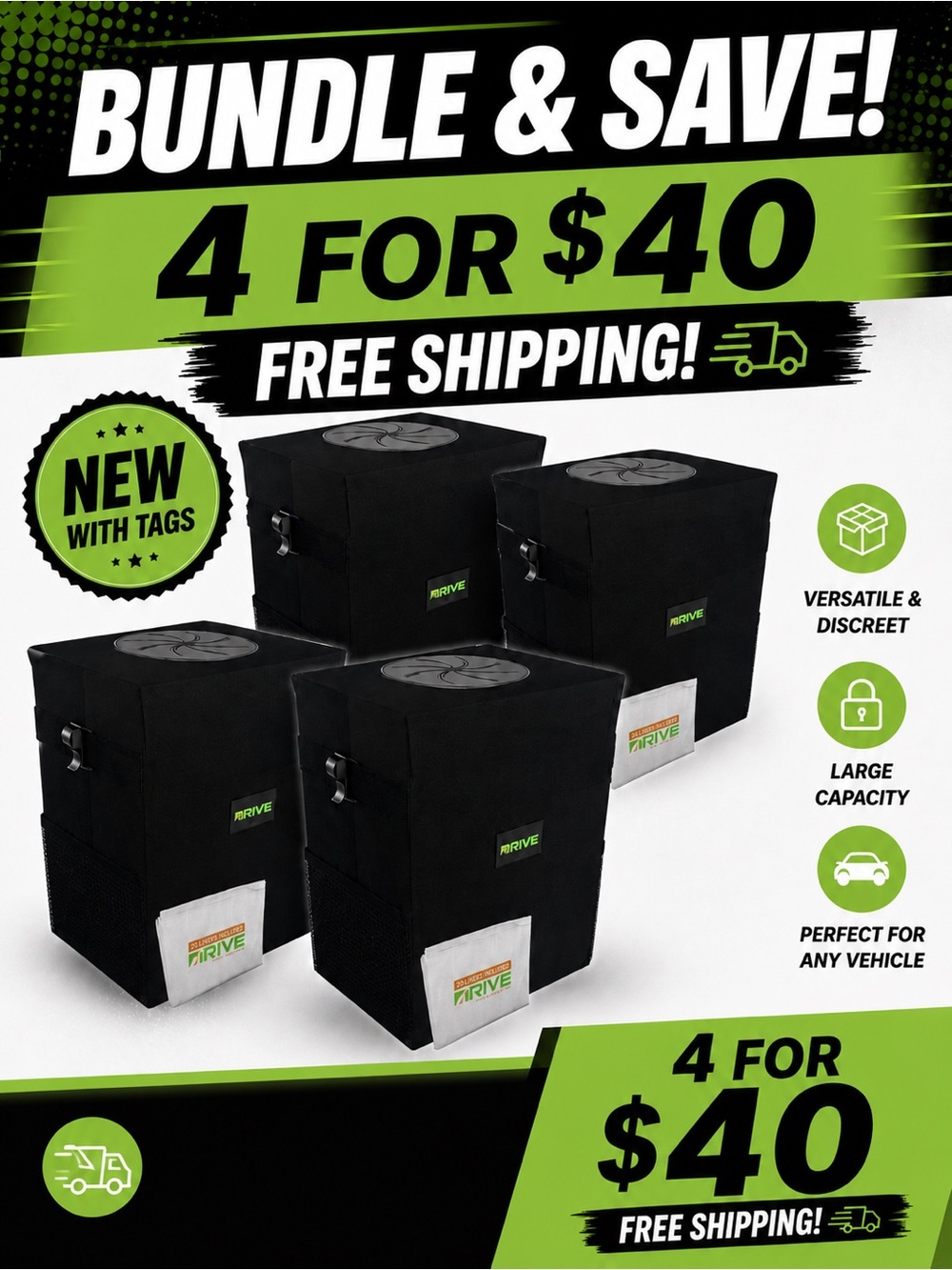 Car Truck Boat Trash Can Bin 4/$40 & 20 trash bags Small Spaces NEW Father’s Day